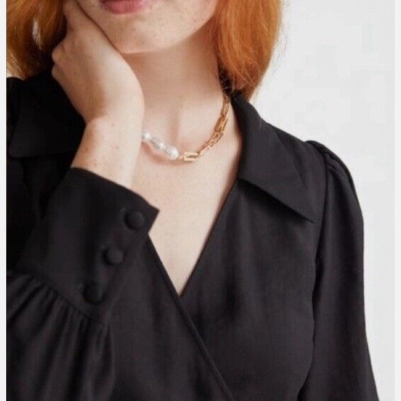 Nwt & Other Stories Black Collared True Wrap Mini Dress Long Sleeves Wom… - Picture 4 of 8